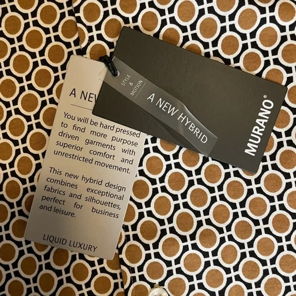 Murano Liquid Luxury Slim Fit Notch Collar Button-Up Shirt Brown/White Size M - Picture 9 of 12